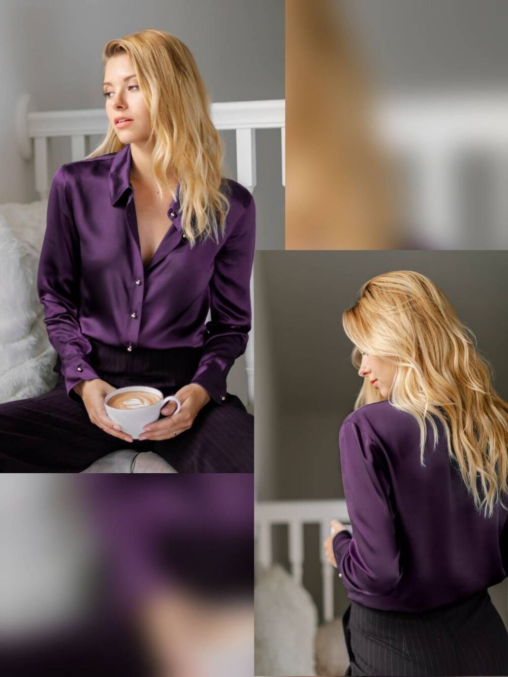 Ravella Milano Silk Button Down Blouse Mulberry Purple Sz. LP